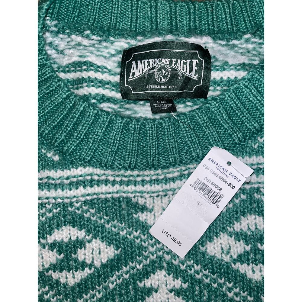 NWT AE Fair Isle Lg Green & White Christmas Holiday Oversized Sweater - Picture 4 of 6